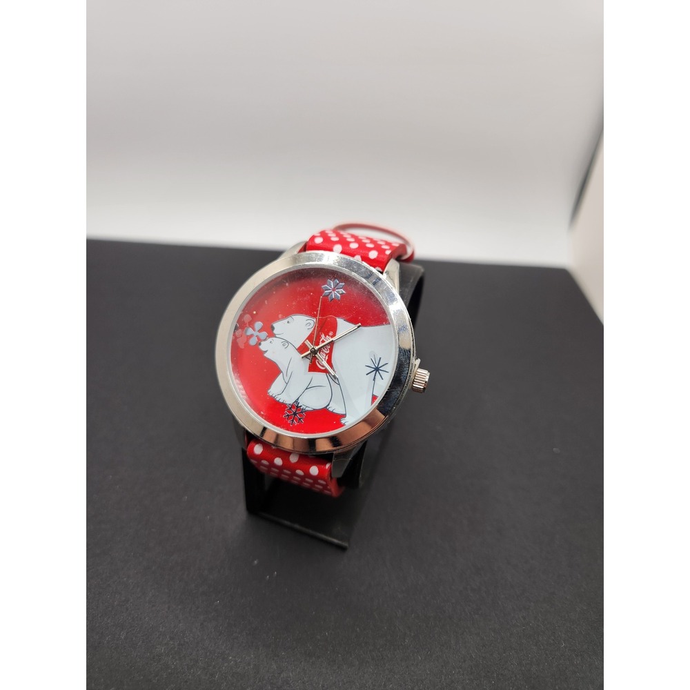 Disney Minnie Mouse Watch Red Polka Dot Strap Silver Tone Case New Old Stock